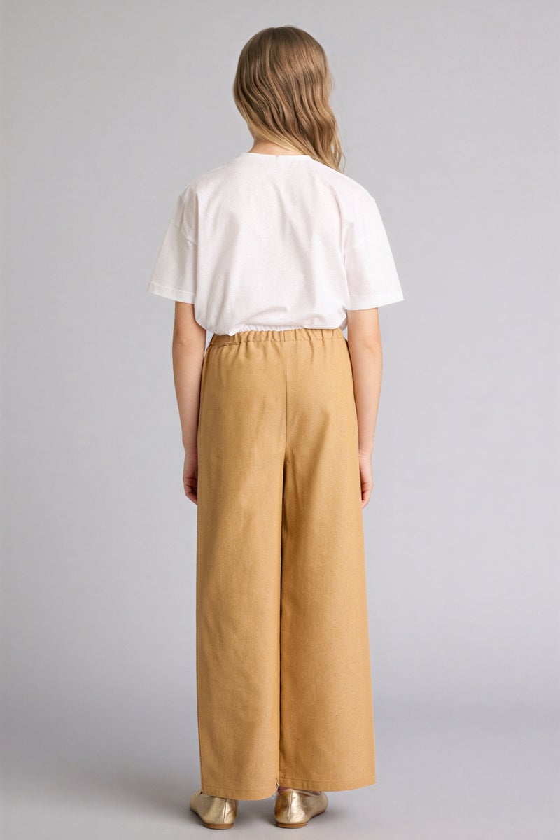 DeFacto Beige Girl Wide Leg Denim Look Trousers Casual - Image 5